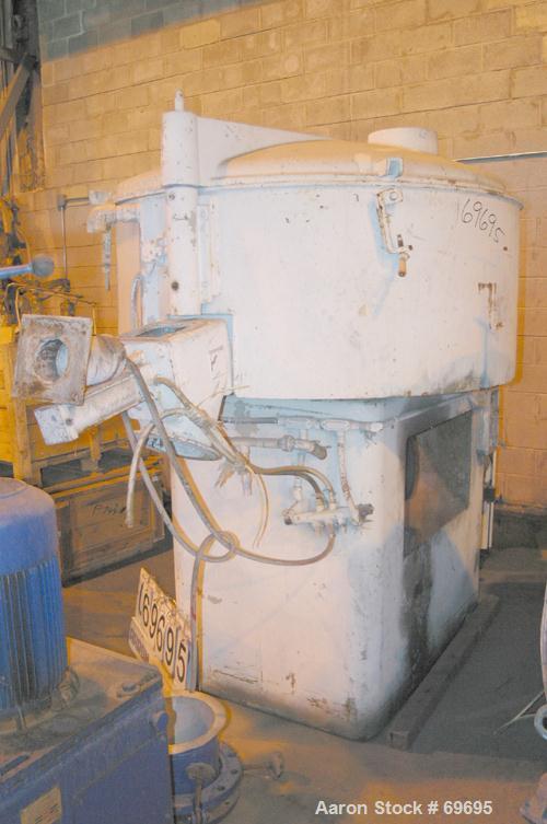 USED: Henschel cooler, model FM500DK, 316 stainless steel. Jacketed bowl 59" diameter x 23-1/2" deep. Swing away top cover with 8", 12" and 5" openings. 1 tier blade. 8" side bottom outlet with plug ...