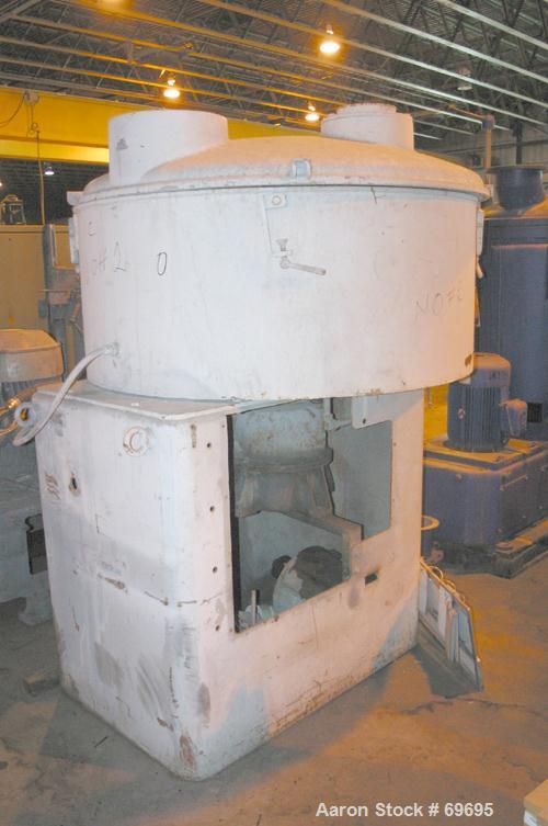 USED: Henschel cooler, model FM500DK, 316 stainless steel. Jacketed bowl 59" diameter x 23-1/2" deep. Swing away top cover with 8", 12" and 5" openings. 1 tier blade. 8" side bottom outlet with plug ...