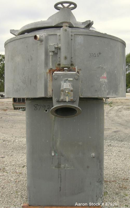 USED: Henschel Cooler, approximately 1000 liter, 35 cubic foot, 316 stainless steel. Carbon steel jacketed bowl 59" diameter x 24" deep, swing away top cover. 2 tier blade. Side bottom outlet with pl...