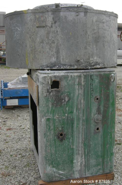 USED: Henschel Cooler, approximately 1000 liter, 35 cubic foot, 316 stainless steel. Carbon steel jacketed bowl 59" diameter x 24" deep, swing away top cover. 2 tier blade. Side bottom outlet with pl...