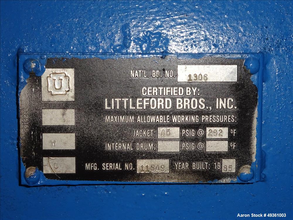 Used Littleford Horizontal Cooler, 2400 Liter, Model W1200/2400