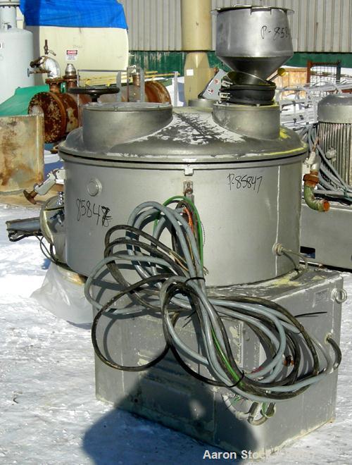 Used Henschel model FM250 high intensity mixer, 321 stainless steel product contact areas. Carbon steel jacketed bowl 29-1/2" diameter x 25" deep. Swing away top cover with baffle, 3 tier blade, 6" o...