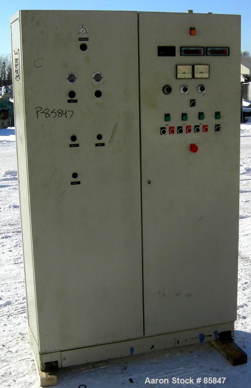 Used Henschel model FM250 high intensity mixer, 321 stainless steel product contact areas. Carbon steel jacketed bowl 29-1/2" diameter x 25" deep. Swing away top cover with baffle, 3 tier blade, 6" o...
