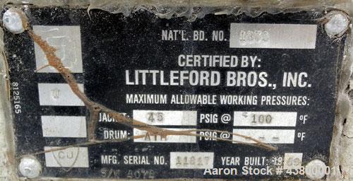 Used Littleford Mixer-Cooler Mixing System Consisting Of: (1) Littleford Model W400 high intensity mixer, 8.8 cubic feet working capacity, 304 stainless steel. Batch weight 220-325 pounds, output 110...