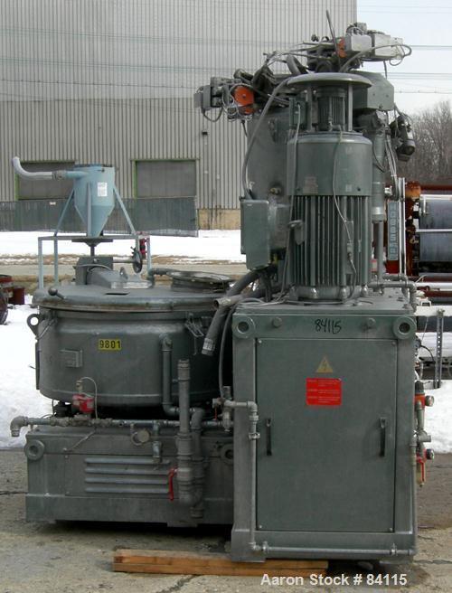 Used Papenmeier Mixer/Cooler Combo Consisting Of: (1) Model TS160 high intensity mixer, 316 stainless steel. Carbon steel jacketed bowl 23" diameter x 24" deep. Swing away top cover, 3 tier blade, 8"...