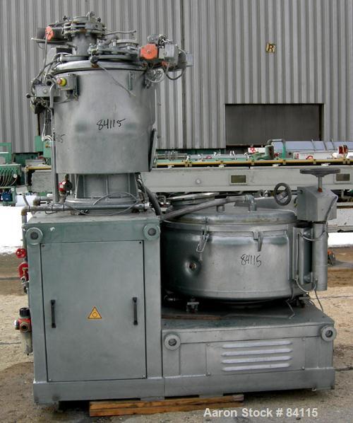 Used Papenmeier Mixer/Cooler Combo Consisting Of: (1) Model TS160 high intensity mixer, 316 stainless steel. Carbon steel jacketed bowl 23" diameter x 24" deep. Swing away top cover, 3 tier blade, 8"...