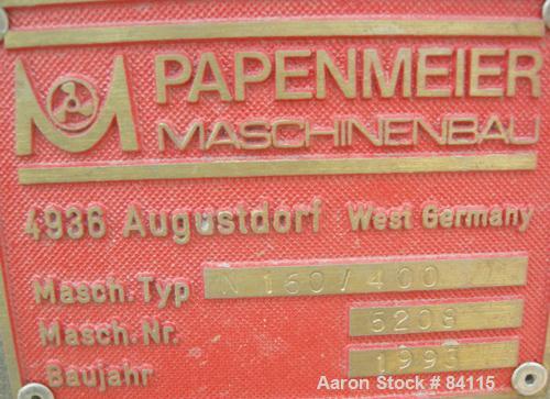 Used Papenmeier Mixer/Cooler Combo Consisting Of: (1) Model TS160 high intensity mixer, 316 stainless steel. Carbon steel jacketed bowl 23" diameter x 24" deep. Swing away top cover, 3 tier blade, 8"...