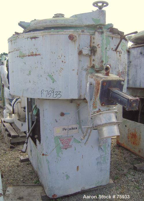 Used Prodex 500 Liter (11.5 cu ft) Mixer/Cooler Combo, Stainless Steel. Consisting of: (1) type 115JSS high intensity mixer, carbon steel jacketed bowl 36-1/2" diameter x 31" deep. Top cover with baf...