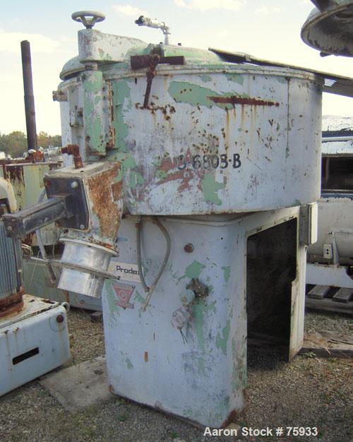 Used Prodex 500 Liter (11.5 cu ft) Mixer/Cooler Combo, Stainless Steel. Consisting of: (1) type 115JSS high intensity mixer, carbon steel jacketed bowl 36-1/2" diameter x 31" deep. Top cover with baf...