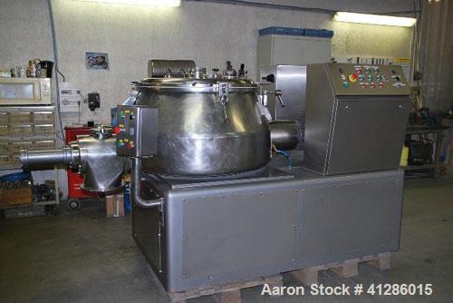 Used Diosna P400 A Vertical Granulator Mixer for humidified and dried product. Capacity 180 - 220 kilos. Unit comprised of (1) tank, inside dimensions 43.3" x 22" (1100 x 560 mm), flat bottom with di...
