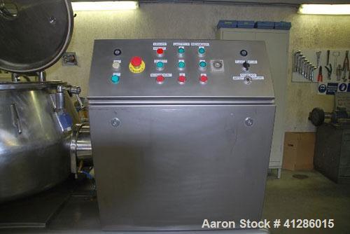 Used Diosna P400 A Vertical Granulator Mixer for humidified and dried product. Capacity 180 - 220 kilos. Unit comprised of (1) tank, inside dimensions 43.3" x 22" (1100 x 560 mm), flat bottom with di...