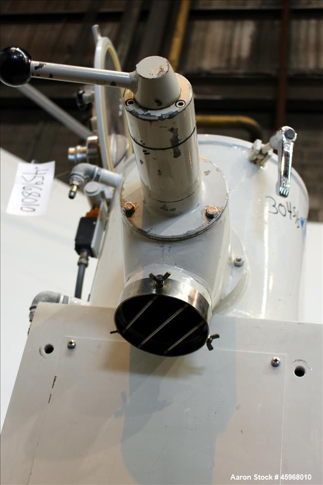 Used Diosna High Intensive Mixer, Type R25, 304 Stainless Steel. 25 Liter (0.88 cubic feet) capacity. 13-3/8" Diameter x 12-1/2" deep jacketed bowl with hinged top cover and 4 tier blade. Driven by 1...