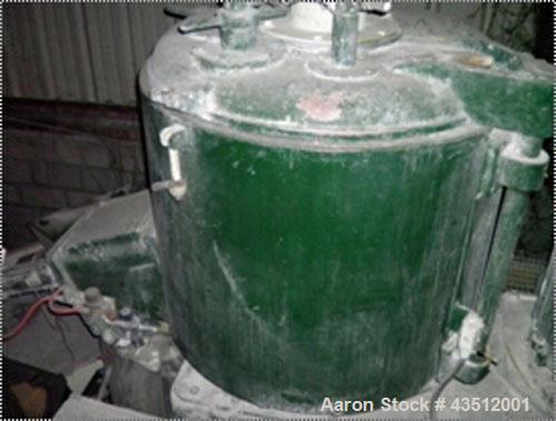 Used Henschel High Intensity Mixer, Model 115JSS, 500 liter, stainless steel. Two tier blade with baffle on cover. 36" diameter x 29" straight side. 10" outlet. Driven by an 890/1775 rpm motor.