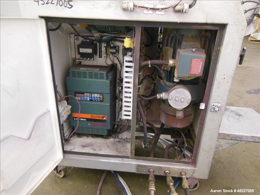 Used Henschel Model FM-10 Mixer, fluidizing mixer. Bowl is 9 1/2" diameter x 9" deep, 316 stainless steel, blades are 304 stainless steel. Total capacity 9 L, mixer speed 600 to 4000 rpm driven by a ...