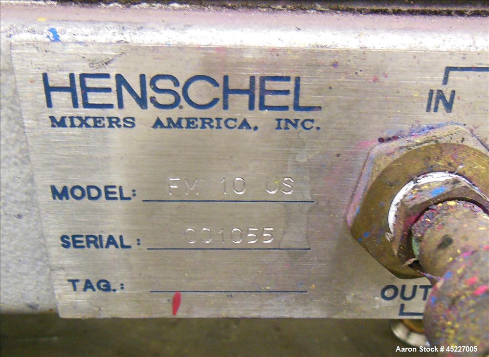 Used- Henschel Model FM-10 Mixer, fluidizing mixer. Bowl is 9 1/2" diameter x 9" deep, 316 stainless steel, blades are 304 s...
