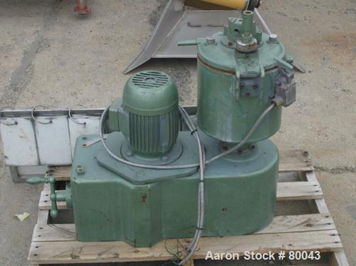 Used Henschel High Intensity Lab Mixer, Model FM-10, 10 Liter (.35 cubic feet) Capacity, 316 Stainless Steel. Carbon steel jacketed bowl 9" diameter x 9" deep. Hinged top cover with baffle, 2 tier bl...