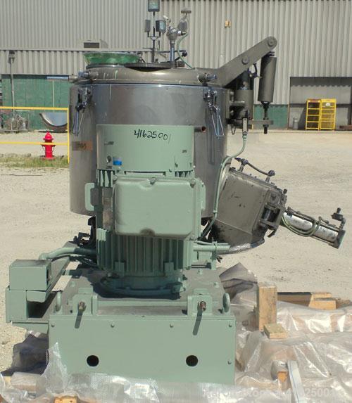 Used MitsuiMiike Machinery Henschel High Intensity Mixer, Model FM-300J/1, 300 Liter Capacity, Chrome Construction. 31-1/2" diameter x 26" deep, jacketed bowl. Swing away top cover with baffle, 2 tie...