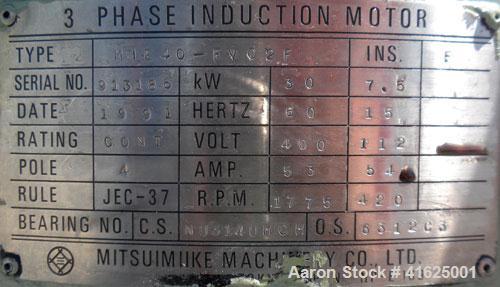 Used MitsuiMiike Machinery Henschel High Intensity Mixer, Model FM-300J/1, 300 Liter Capacity, Chrome Construction. 31-1/2" diameter x 26" deep, jacketed bowl. Swing away top cover with baffle, 2 tie...