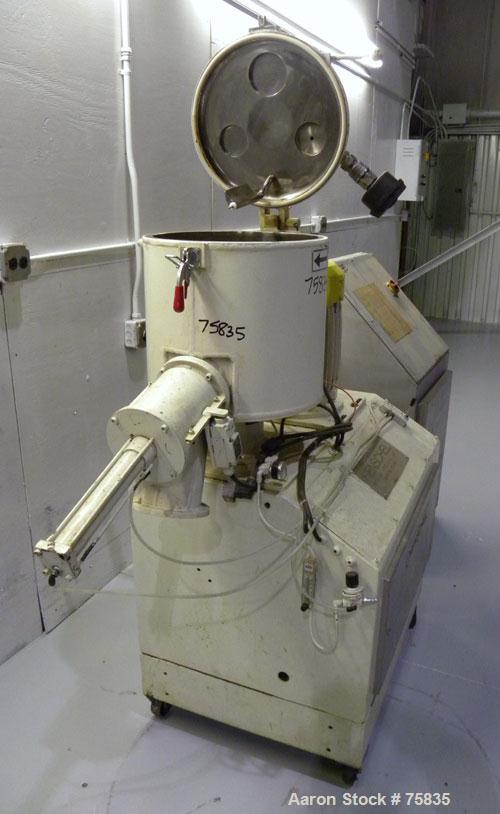 Used Henschel High Intensity Mixer, Model FM 40D, 321 Stainless Steel.32 Liter (1.1 Cubic Feet) Working Capacity ( 40 liter/1.4 cubic feet total). Carbon steel jacketed bowl, 15" diameter x 14" deep,...