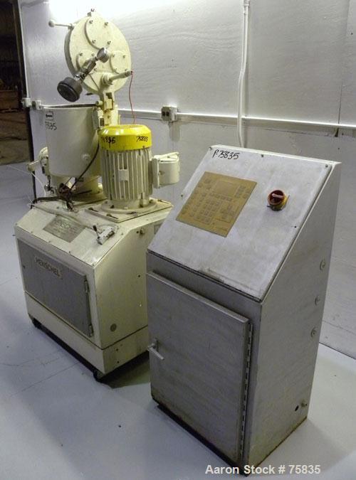 Used Henschel High Intensity Mixer, Model FM 40D, 321 Stainless Steel.32 Liter (1.1 Cubic Feet) Working Capacity ( 40 liter/1.4 cubic feet total). Carbon steel jacketed bowl, 15" diameter x 14" deep,...