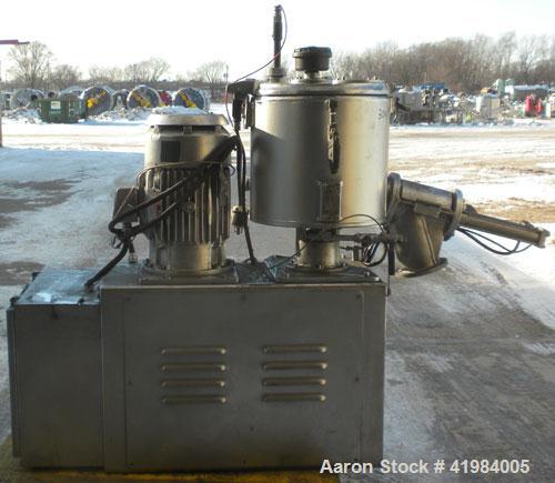 Used Henschel High Intensity Mixer, model FM 40, 304 stainless steel. 32 Liter (1.1 cubic feet) working capacity (40 liter/1.4 cubic feet total). Carbon steel jacketed bowl, 15" diameter x 14" deep, ...