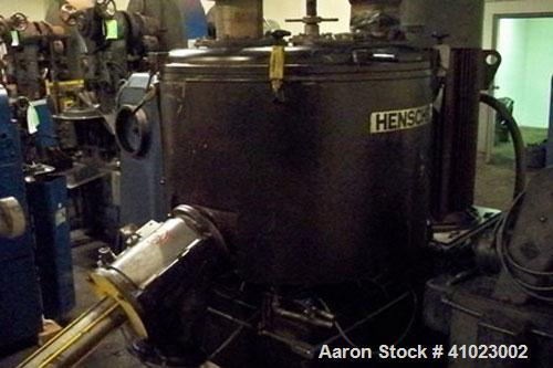Used Henschel Model FM-800 High Intensity Mixer. This unit features 800 liter/28 cubic feet total capacity, 640 liter/22.4 cubic feet working capacity, 320 kg/700 lb batch mixing capacity, 47" diamet...