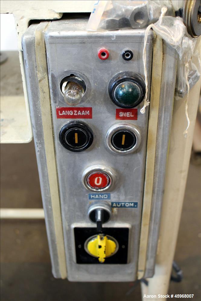 Used Henschel High Intensive Lab Mixer, Model FM 10L, 10 Liter (.35 cubic feet) Capacity, 316 Stainless Steel. Carbon steel jacketed bowl 9" diameter x 9" deep. Hinged top cover with baffle, 2 tier b...