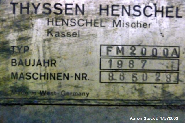Used Thyssen Henschel High Intensity Mixer, Model FM2000A