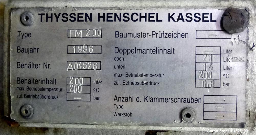Used Stainless Steel Henschel High Intensity Mixer, 200 Liter (7 Cubic Feet), Model FM 200