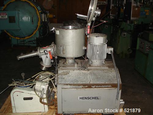 USED: Thyssen Henschel Kassel mixer, type FM40, year 1996. 40 liter,200 deg C, 5 bar, approx 15" diameter x 15" deep, 10 hp 1740 rpm 208V.