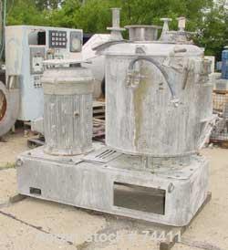 USED: Henschel high intensity mixer, model FM500D. 500 liter, 17.7 cubic feet, 316 stainless steel. Carbon steel jacketed bowl 36-1/2"  diameter x 31" deep. Hinged top cover with baffle, 2 tier blade...