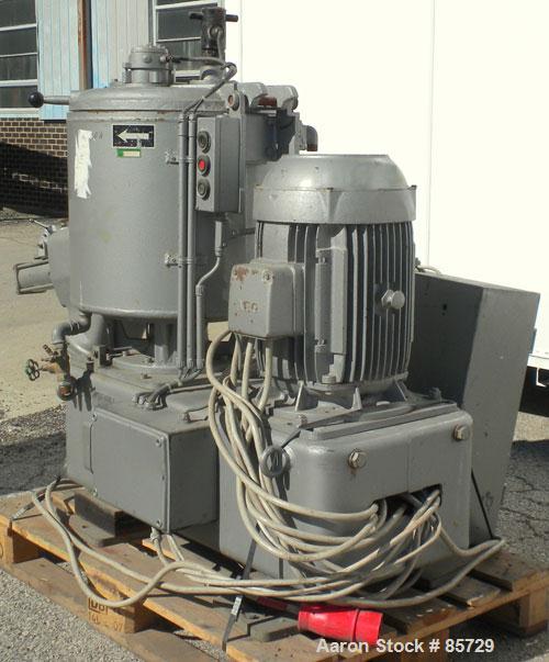 Used Henschel High Intensity Mixer, Model FM 75D. Approximate 75 Liter (2.6 Cubic Feet), 316 Stainless Steel. Carbon steel jacketed bowl 18-1/2" diameter x 17" deep. Hinged top cover with baffle, 2 t...