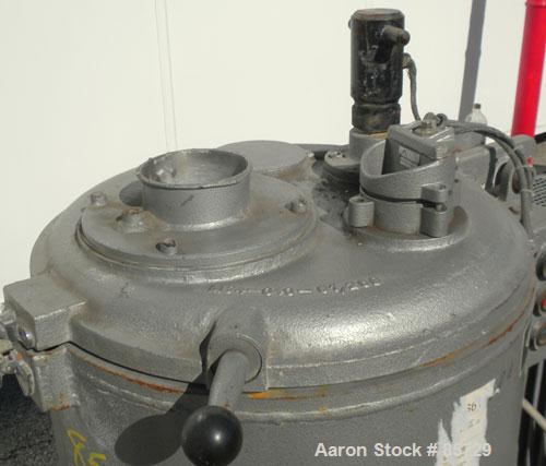 Used Henschel High Intensity Mixer, Model FM 75D. Approximate 75 Liter (2.6 Cubic Feet), 316 Stainless Steel. Carbon steel jacketed bowl 18-1/2" diameter x 17" deep. Hinged top cover with baffle, 2 t...