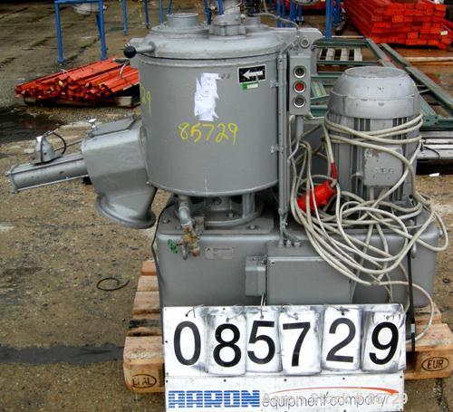 Used Henschel High Intensity Mixer, Model FM 75D. Approximate 75 Liter (2.6 Cubic Feet), 316 Stainless Steel. Carbon steel jacketed bowl 18-1/2" diameter x 17" deep. Hinged top cover with baffle, 2 t...