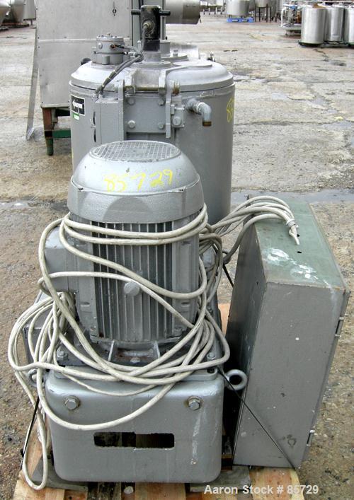 Used Henschel High Intensity Mixer, Model FM 75D. Approximate 75 Liter (2.6 Cubic Feet), 316 Stainless Steel. Carbon steel jacketed bowl 18-1/2" diameter x 17" deep. Hinged top cover with baffle, 2 t...
