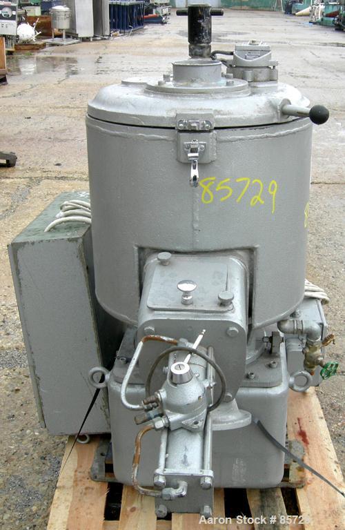 Used Henschel High Intensity Mixer, Model FM 75D. Approximate 75 Liter (2.6 Cubic Feet), 316 Stainless Steel. Carbon steel jacketed bowl 18-1/2" diameter x 17" deep. Hinged top cover with baffle, 2 t...