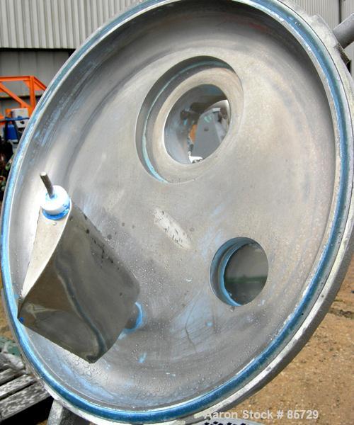 Used Henschel High Intensity Mixer, Model FM 75D. Approximate 75 Liter (2.6 Cubic Feet), 316 Stainless Steel. Carbon steel jacketed bowl 18-1/2" diameter x 17" deep. Hinged top cover with baffle, 2 t...
