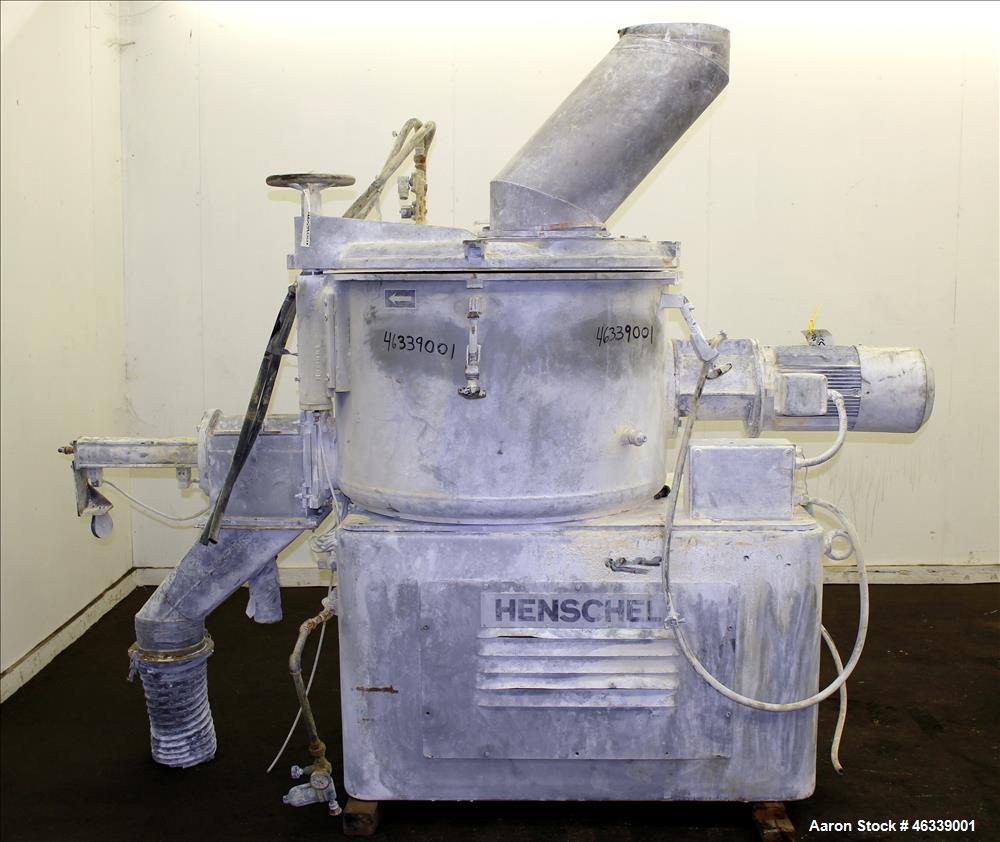 Used Henschel HU Series Medium Intensity Mixer, Model HU-500, 304 Stainless Steel. 500 Liter (17.5 cubic feet) total capacity, 400 liter (14 cubic feet) working, batch size 200 kilograms (440 pounds)...
