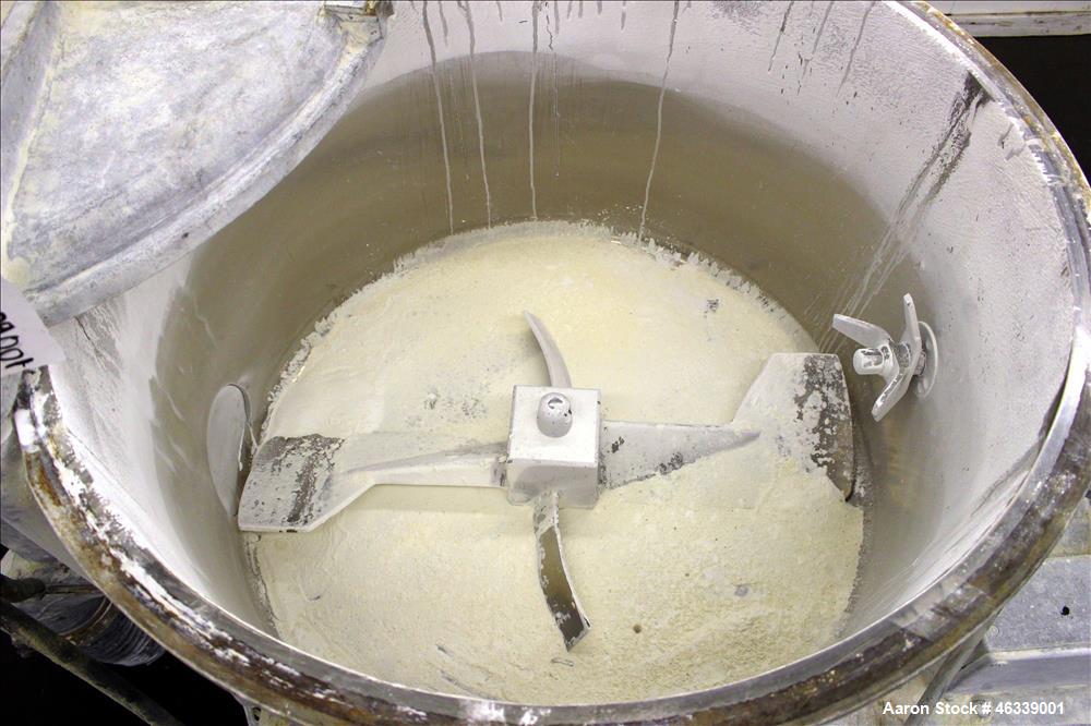 Used Henschel HU Series Medium Intensity Mixer, Model HU-500, 304 Stainless Steel. 500 Liter (17.5 cubic feet) total capacity, 400 liter (14 cubic feet) working, batch size 200 kilograms (440 pounds)...