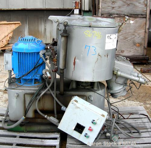 USED: Prodex Henschel High Intensity Mixer, approximate 150 liter, 5 cubic feet, 316 stainless steel. Carbon steel jacketed bowl 23-1/2" diameter x 22" deep. Hinged top cover with baffle, 3 tier blad...