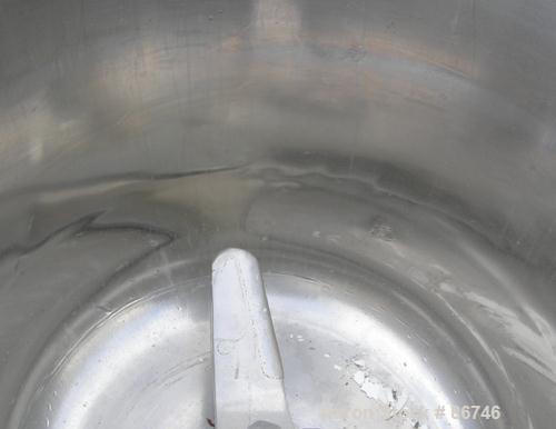 USED: Prodex Henschel High Intensity Mixer, approximate 150 liter, 5 cubic feet, 316 stainless steel. Carbon steel jacketed bowl 23-1/2" diameter x 22" deep. Hinged top cover with baffle, 3 tier blad...