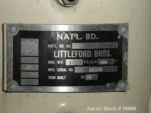 USED: Littleford high intensity lab mixer, model W-10. 10 liter (.25 cu ft) working capacity, .4 total, stainless steel. Carbon steel jacketed bowl 9" diameter x 8 1/2" deep rated 125 psi at 400 deg ...