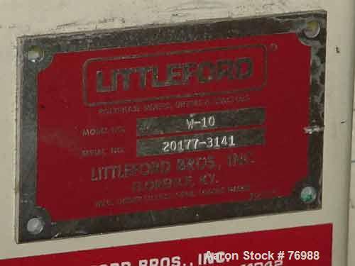 USED: Littleford high intensity lab mixer, model W-10. 10 liter (.25 cu ft) working capacity, .4 total, stainless steel. Carbon steel jacketed bowl 9" diameter x 8 1/2" deep rated 125 psi at 400 deg ...