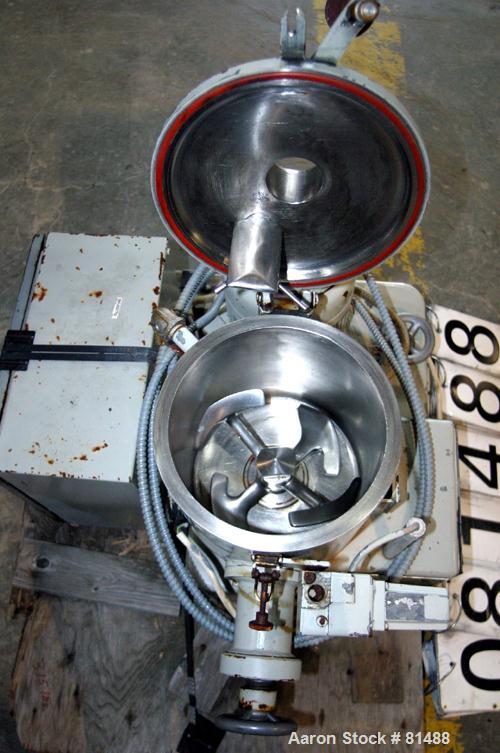 Used Littleford/Lodige High Intensity Lab Mixer, Model W-10, 316 Stainless Steel. 7 liter (.25 cubic feet) working capacity. Carbon steel jacketed bowl 9" diameter x 8- 1/2" deep rated 44 psi at 271 ...