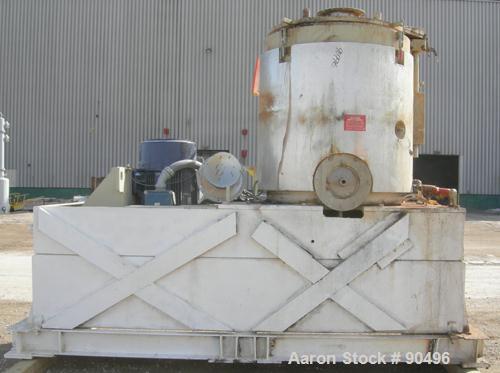 Used Littleford High Intensity Mixer, Model W-1500, 32 Cubic Feet Working Volume (51 Total), 304 Stainless Steel. 47-1/2'' diameter x 56'' deep carbon steel jacketed bowl. Swing away top cover with b...