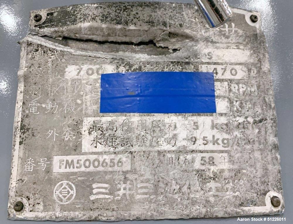 Used Mitsui Mike 700L Stainless Steel High-Intensity Mixer – 75 HP Motor