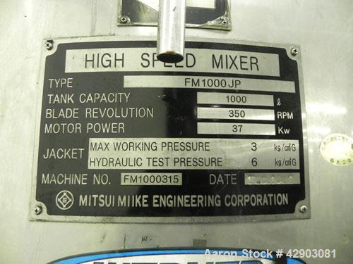 Used Stainless Steel Mitsui Mike High Intensity Mixer, Model FM1000JP