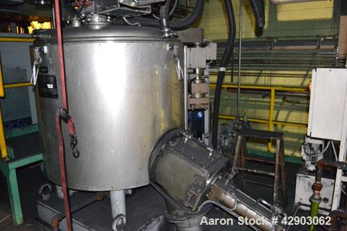 Used Mitsui Miike High Intensity Mixer, Model FM1000J, 1000 Liter (35.3 Cubic Feet), Stainless Steel. Jacketed bowl 48" diameter x 36" deep. Swing away top cover with baffle, 2 tier bottom blade. Sid...
