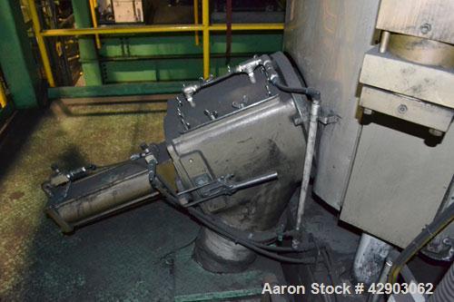 Used Mitsui Miike High Intensity Mixer, Model FM1000J, 1000 Liter (35.3 Cubic Feet), Stainless Steel. Jacketed bowl 48" diameter x 36" deep. Swing away top cover with baffle, 2 tier bottom blade. Sid...