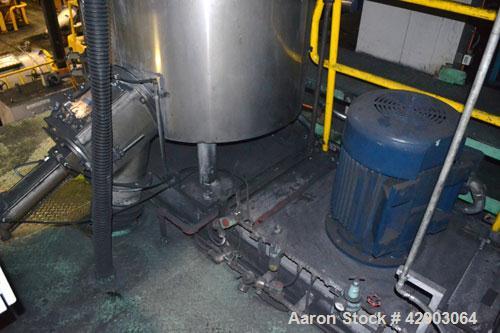 Used Mitsui Miike High Intensity Mixer, Model FM1000J, 1000 Liter (35.3 Cubic Feet), Stainless Steel. Jacketed bowl 48" diameter x 36" deep. Swing away top cover with baffle, 2 tier bottom blade. Sid...